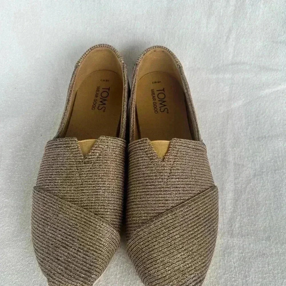 TOMS Womens Size 7 Alpargata Ortholite GOLD Sparkle Knit Flat Shoes - Picture 3 of 11